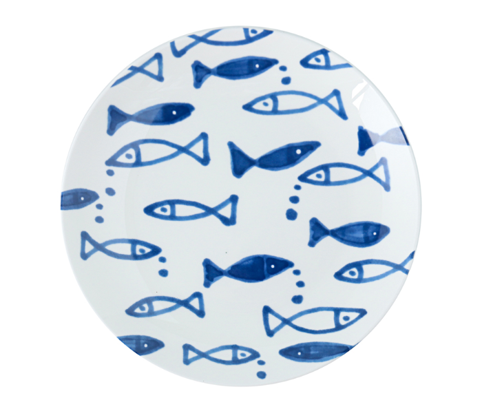 Shuer XY10216 8 inch Ceramic Hand Painted Round Plate - White and Blue - Zoom Image