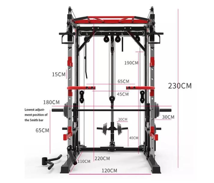 Amaraami AHGS 011 All in Together Smith Rack Multifunctional Fitness Chair Olympic Bar and 50Kg Weights - Home Gym Set - Zoom Image 4