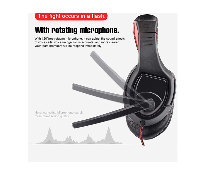 Trands TR-HS5458 3.5mm Connector Noise Cancelling Microphone Gaming Headset with Audio Y Splitter Cable - Black and Red - Zoom Image 3