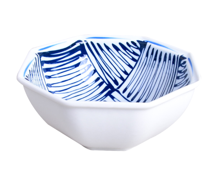 Sharpdo JP20027 6.5 inch Curved Octagonal Bowl - White and Blue - Zoom Image