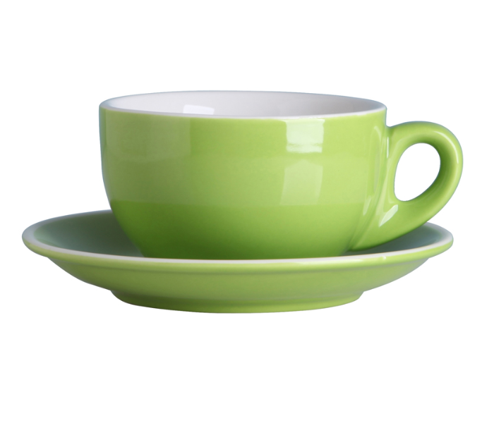 Shuer XY40096 280ml Color Glaze White Edge Ceramic Coffee Cup and Saucer - Green - Zoom Image