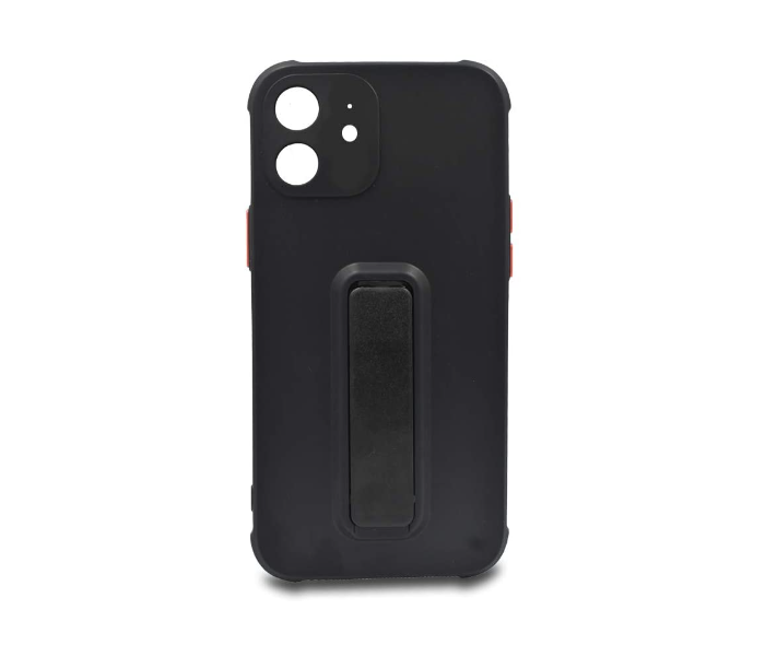 Morepro MP-1246 Soft Rubber Case With Finger Grip and Stand for iPhone 12 - Black - Zoom Image 1