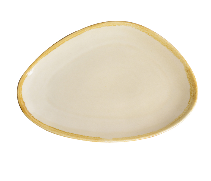 Shuer XY10121 35.5cm Ceramic Plate With Glazed and Painted Edges - Beige - Zoom Image