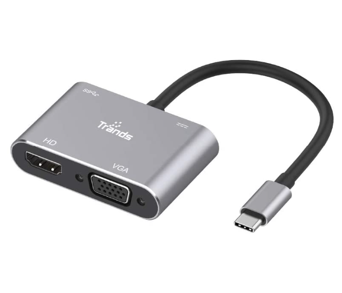 Trands TR-CA5857 Type C to HDMI VGA USB 3.0 Adapter - Grey - Zoom Image 1