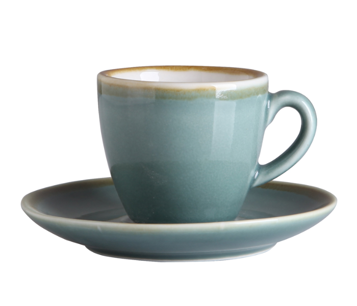 Shuer XY40119 80ml Sky Blue Ceramic Kiln With Painted Edge Coffee Cup and Saucer - Blue Green - Zoom Image