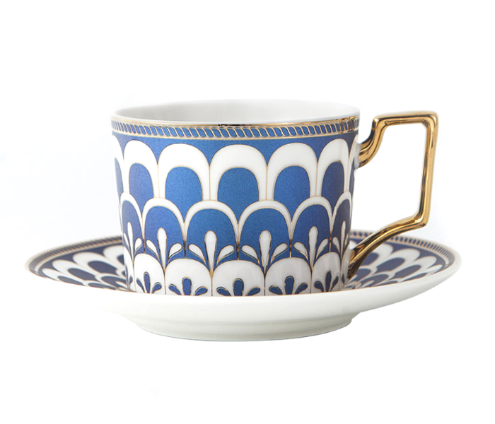 Shuer LJX40005 235ml Icing On The Cake Ceramic Cup and Saucer - White and Blue - Zoom Image