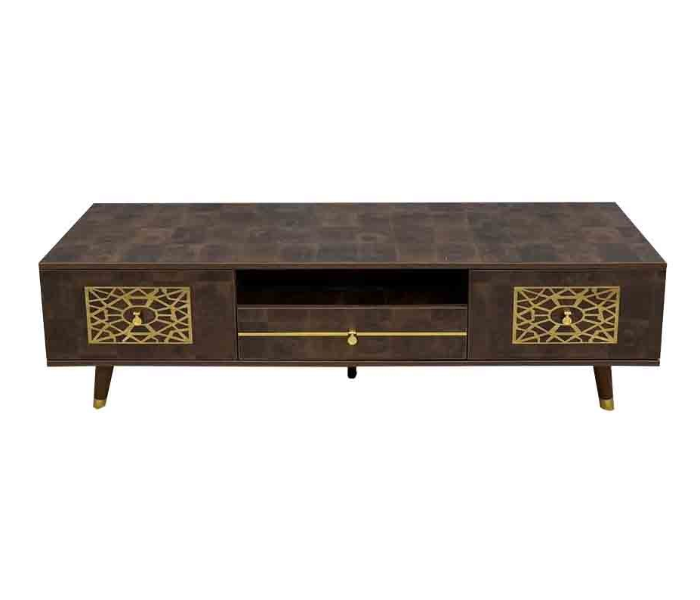 Wooden Style 8 TV Table - Brown & Gold - Zoom Image