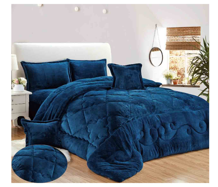 Set of 4 Piece King Size Single Bed Velvet Comforter Set - Blue - Zoom Image