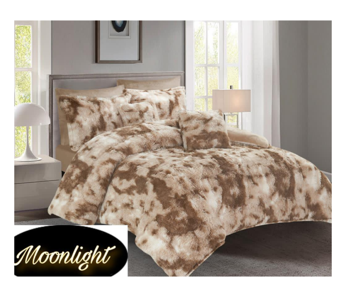 Set of 6 Piece Comforter Set with Large Stitched Filling for Double Bed - Light Brown - Zoom Image