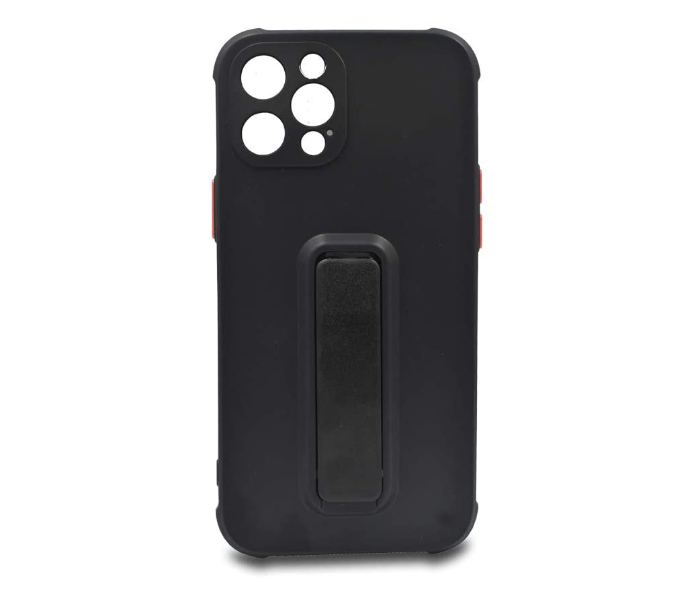 Morepro MP-1252 Soft Rubber Case With Finger Grip and Stand for iPhone 12 Pro Max - Black - Zoom Image 1