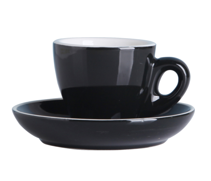 Shuer XY40111 80ml Color Glaze White Edge Ceramic Coffee Cup and Saucer - Black - Zoom Image