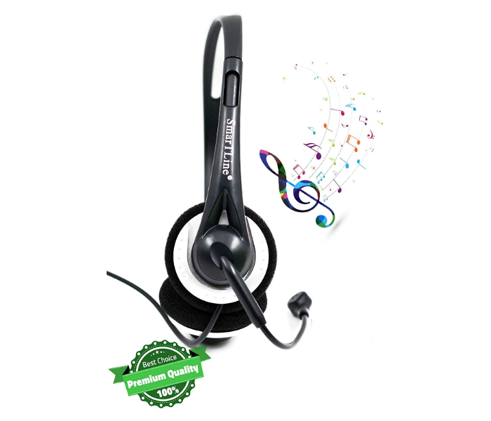 SmartLink STL302 Dual jack Wired High Fidelity Stereo PC Headset with Microphone - Black - Zoom Image 1