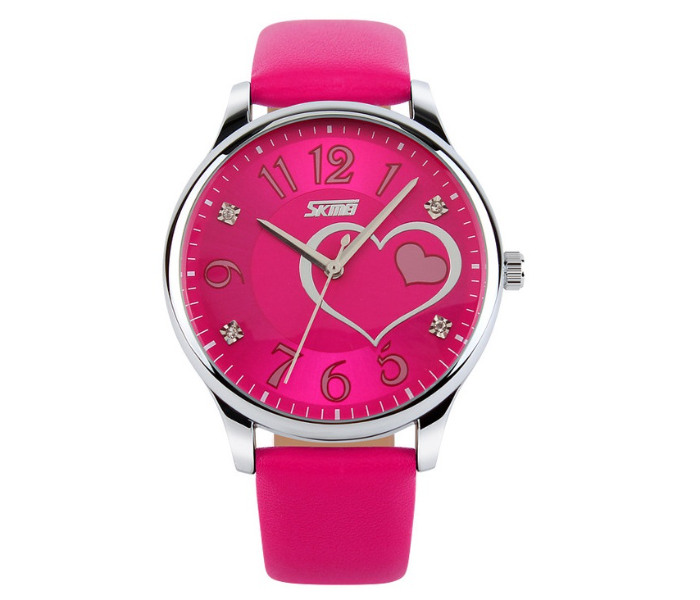 Skmei 9085 Leather Ladys Watch - Pink - Zoom Image