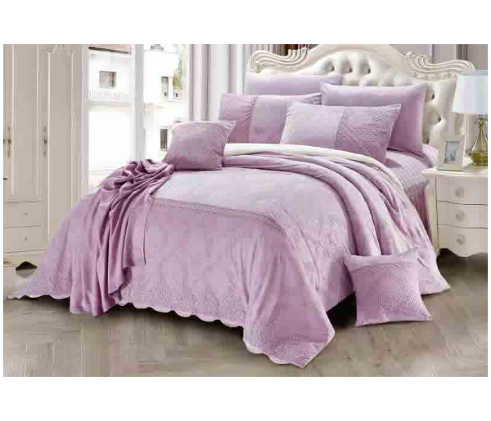 Plain Velvet 8 Piece Winter Bridal Bedspread - Purple - Zoom Image