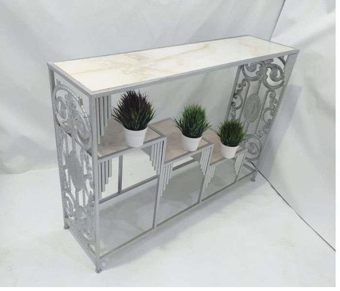 Ceramic Top and Metal Frame Style 4 Hall Entrance Table - White - Zoom Image