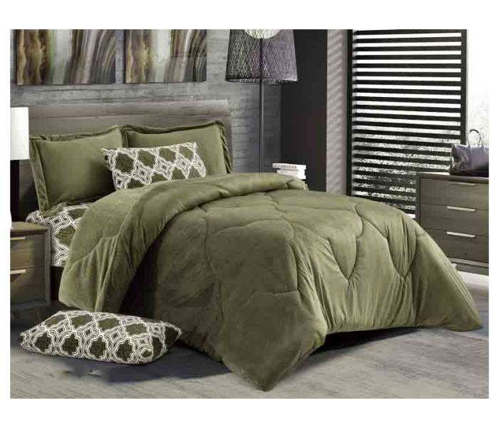 Classic Set of 4 Piece Velvet King Size Comforter Set for Single Bed - Green - Zoom Image