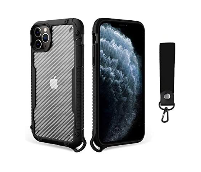 Morepro MP-1245 New Carbon Fiber Design Case for iPhone 12 Pro Max with Hand Wrist Rope - Black - Zoom Image 1