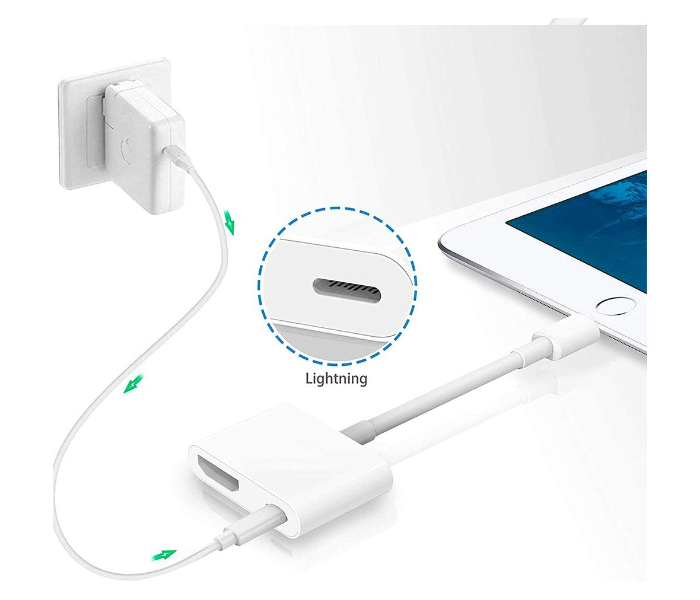 Trands TR-CA796 Lightning to HDMI Video Convertor with Lightning Charging Port - White - Zoom Image 3