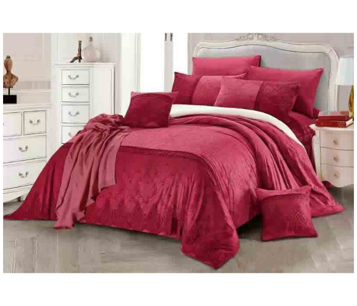 Plain Velvet 8 Piece Winter Bridal Bedspread - Red - Zoom Image