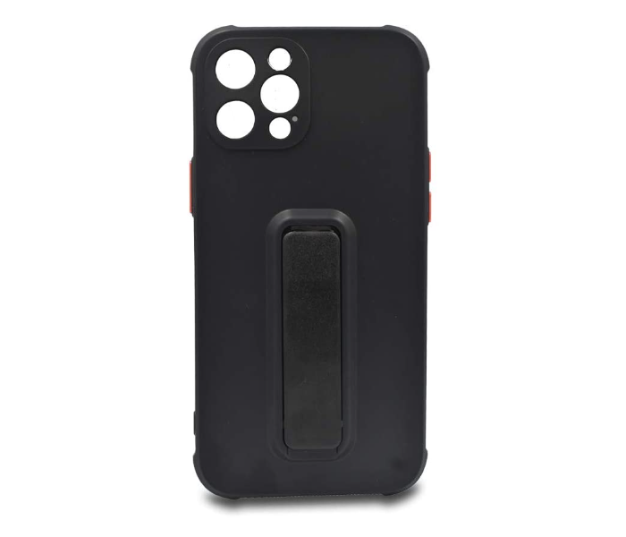 Morepro MP-1249 Soft Rubber Case With Finger Grip and Stand for iPhone 12 Pro - Black - Zoom Image 1