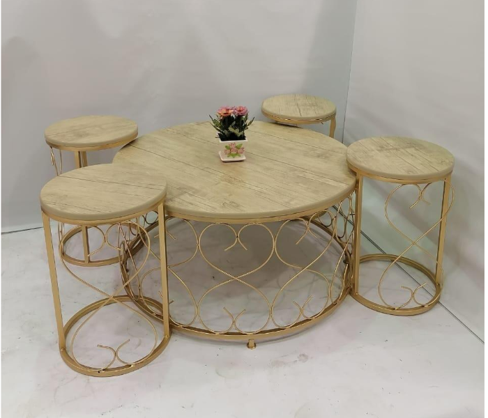 New Classical 5 Pieces Table Set with 4 Small Round Tables - Gold - Zoom Image