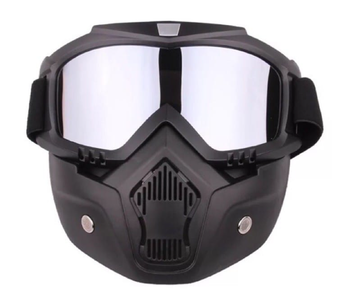 Full Face Safety Mask with Detachable Goggles for Cycling and Scooter - Silver Lens - Zoom Image