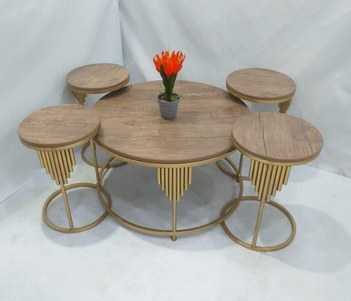 New Classical 90cm x 90cm x 46cm Style 4 Round Table With Four Small Round Chairs - Brown - Zoom Image