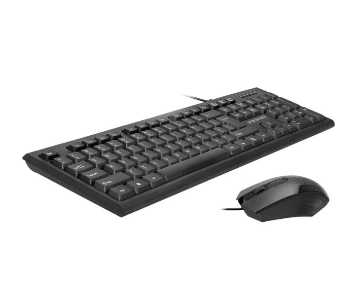 Promate Ergonomic Wired USB Full-Size Keyboard and Mouse Combo - Black - Zoom Image 1