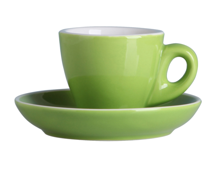 Shuer XY40108 80ml Color Glaze White Edge Ceramic Coffee Cup and Saucer - Green - Zoom Image