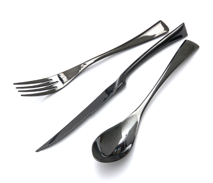 Shuer HD80001 Kaya Black Knife Fork Spoon Three Piece Set - Black - Zoom Image