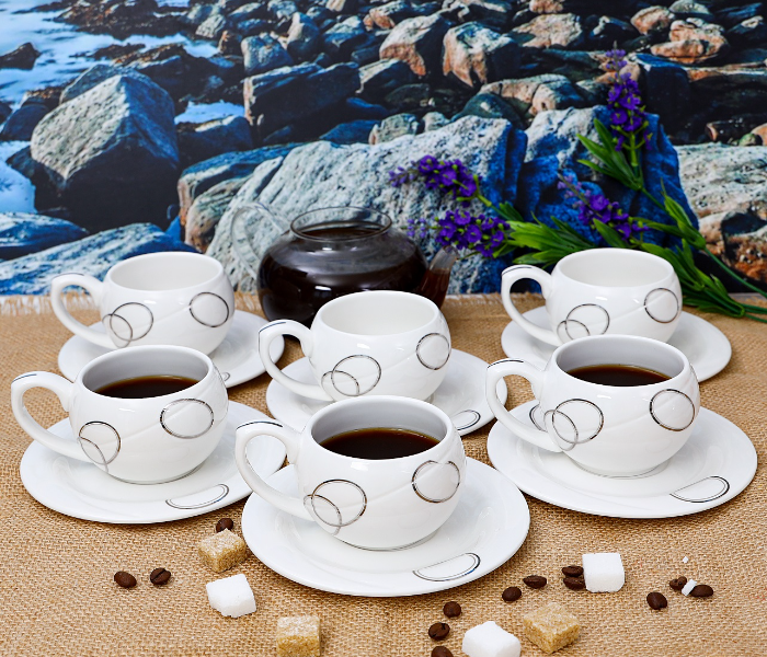 Royalford RF4310 Bone China Porcelain Cup and Saucer Set - 12 Pieces - Zoom Image 3