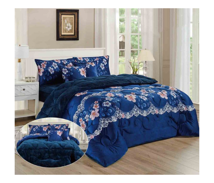 Classic Set Of 6 Piece King Size Comforter Set for Double Bed - Royal Blue - Zoom Image