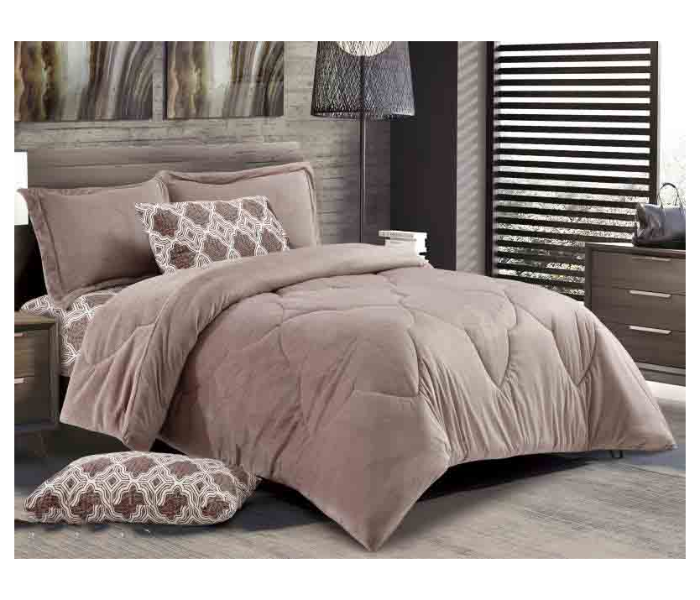 Classic Set of 4 Piece Velvet King Size Comforter Set for Single Bed - Light Pink - Zoom Image