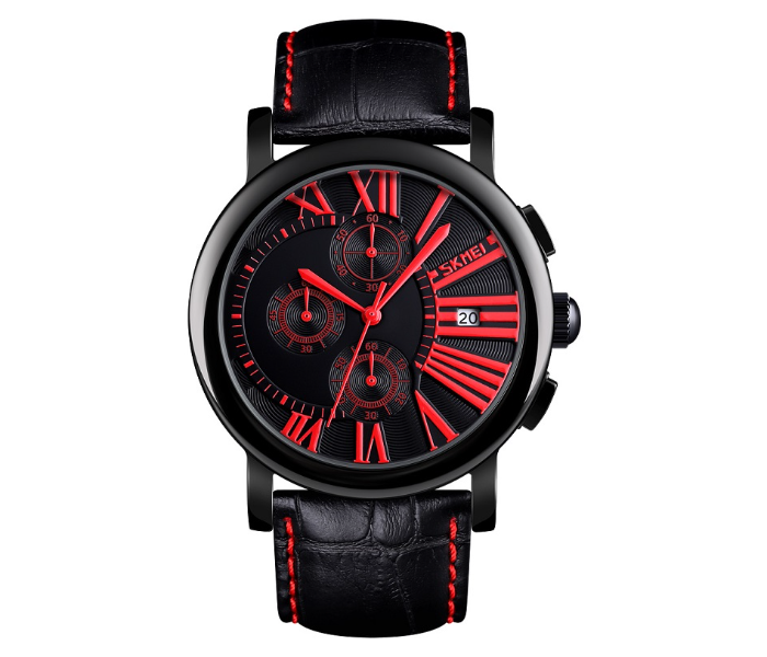 Skmei 9196 Leather Chronograph Watch With Date Function – Red - Zoom Image 1