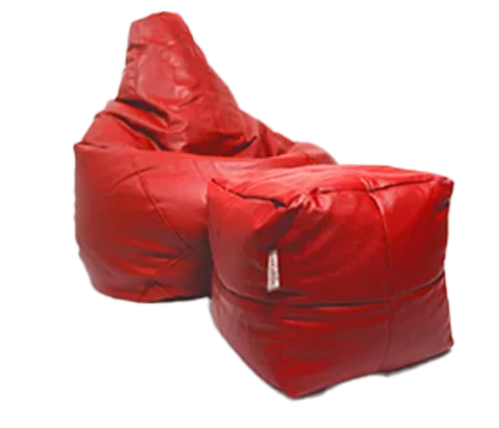 Watiaa Classic Design Tripple Stitched Jumbo Bean Bag with Pouffe - Red - Zoom Image