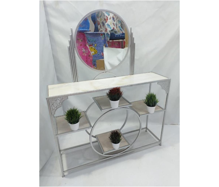 Arabic Entrance Table with Style 4 Attached Round Mirror - Silver - Zoom Image