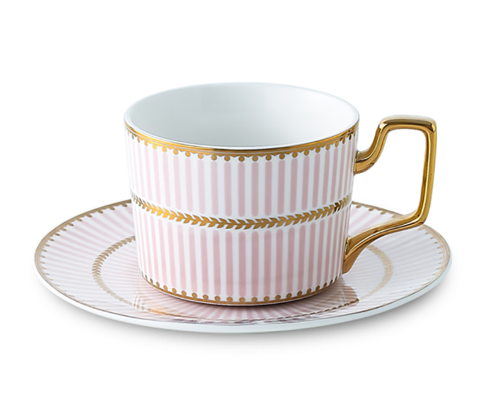 Shuer LJX40004 235ml British Style Ceramic Cup and Saucer - White and Pink - Zoom Image