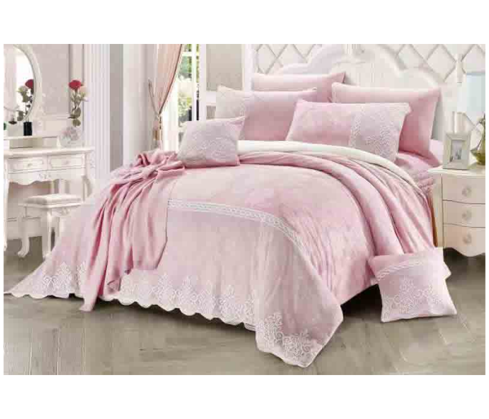 Plain Velvet 8 Piece Winter Bridal Bedspread - Pink - Zoom Image