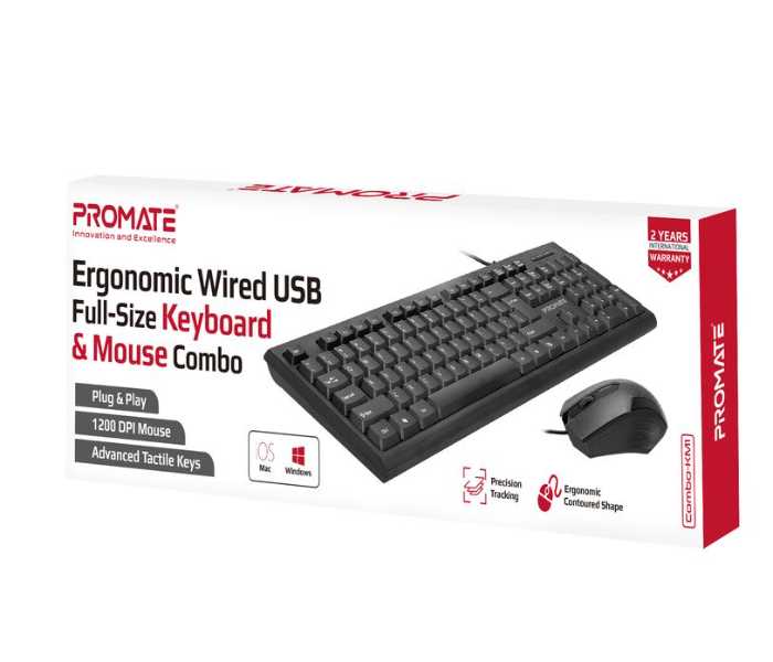 Promate Ergonomic Wired USB Full-Size Keyboard and Mouse Combo - Black - Zoom Image 4