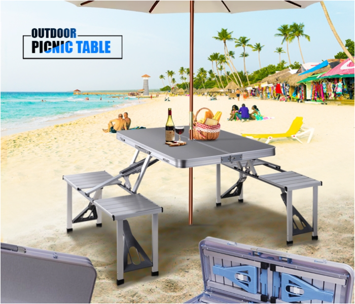 Outdoor Multifunctional Picnic Table JA162 with Foldable 4 Seats FS3695 Silver - Zoom Image 5