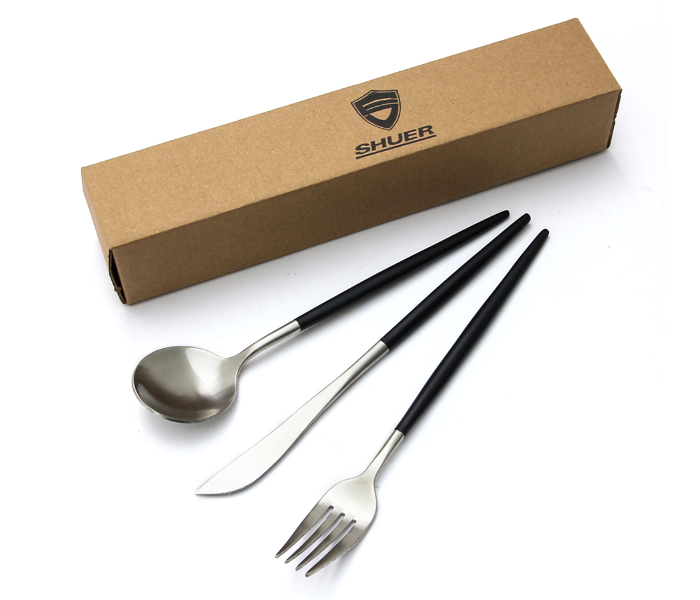 Shuer HD80009 Stainless Steel Silver Knife Fork and Spoon Set - Black and Silver - Zoom Image