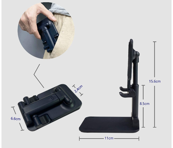 Jongo Folding Desktop Phone and Tab Stand- Black  - Zoom Image 3