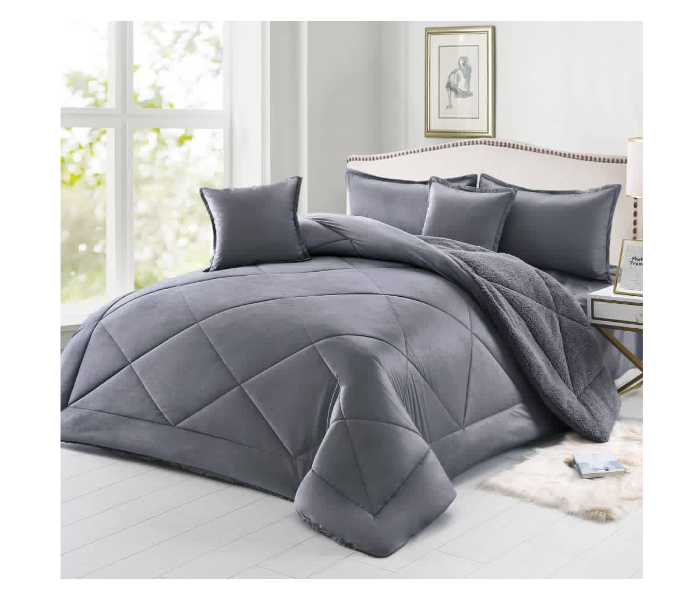 Set of 6 Piece King Size Double Bed Velvet Comforter Set - Grey Melange - Zoom Image