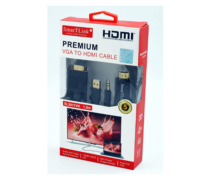 SmartLink SL3011VH 1.5 Meter VGA TO HDMI Cable - Black - Zoom Image 2