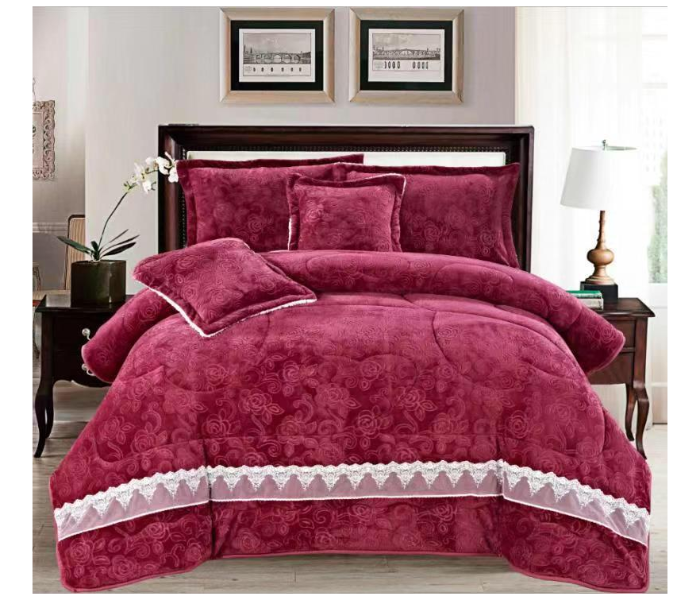 Set of 6 Piece King Size Velvet Comforter Set for Double Bed - Pink - Zoom Image