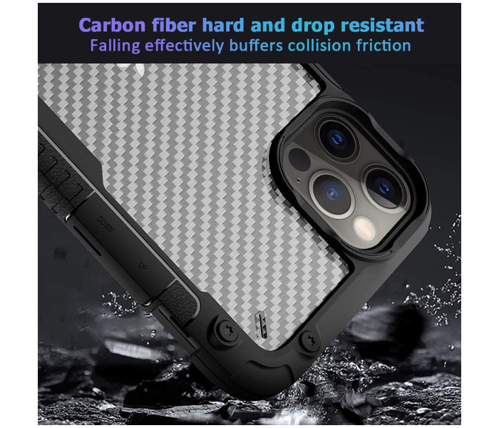 Morepro MP-1242 New Carbon Fiber Design Case for iPhone 12 Mini with Hand Wrist Rope - Black - Zoom Image 3