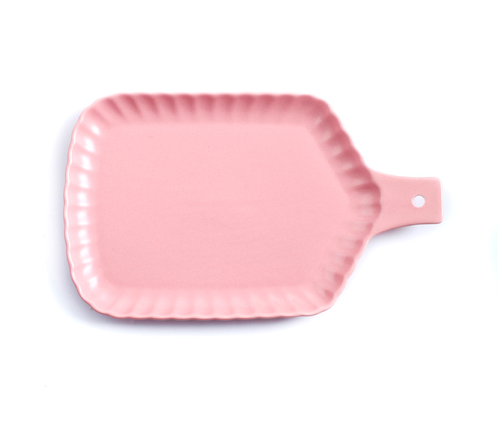 Sharpdo LJX10034 10 inch Chrysanthemum Rectangle Plate with Handle - Pink - Zoom Image