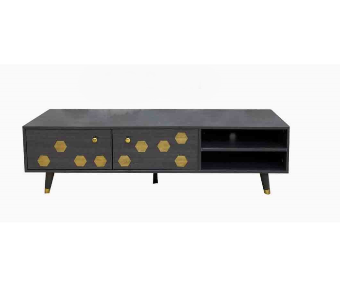 Wooden Style 9 TV Table - Black & Gold - Zoom Image