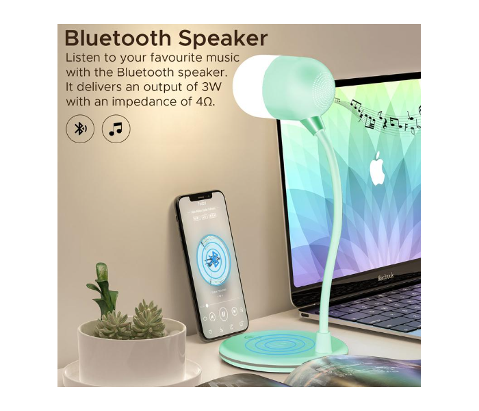 Promate LumiQi Sight Sensitive LED Table Lamp with Wireless Speaker and Wireless Charger - Turquoise - Zoom Image 1