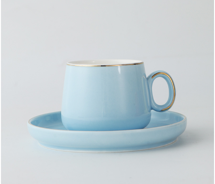 Shuer LJX40019 285ml Ceramic Round Handle Cup and Saucer - Sky Blue - Zoom Image